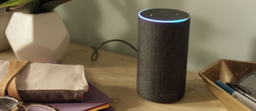 Amazon Echo device on desktop