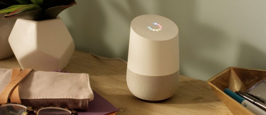 Google Home device on desktop