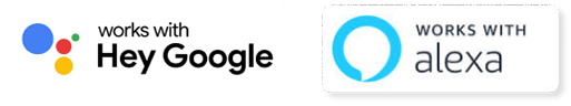 Google Home works with Google Assistant and Works with Alexa logos